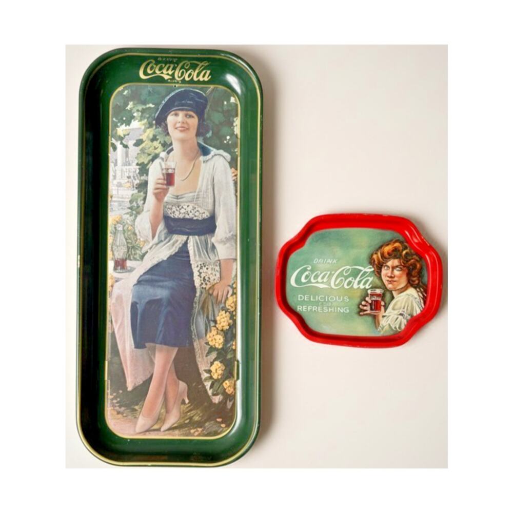 Vintage 1973 Coca Cola Metal Serving Tray Tip Tray Set of 2 Reproduction